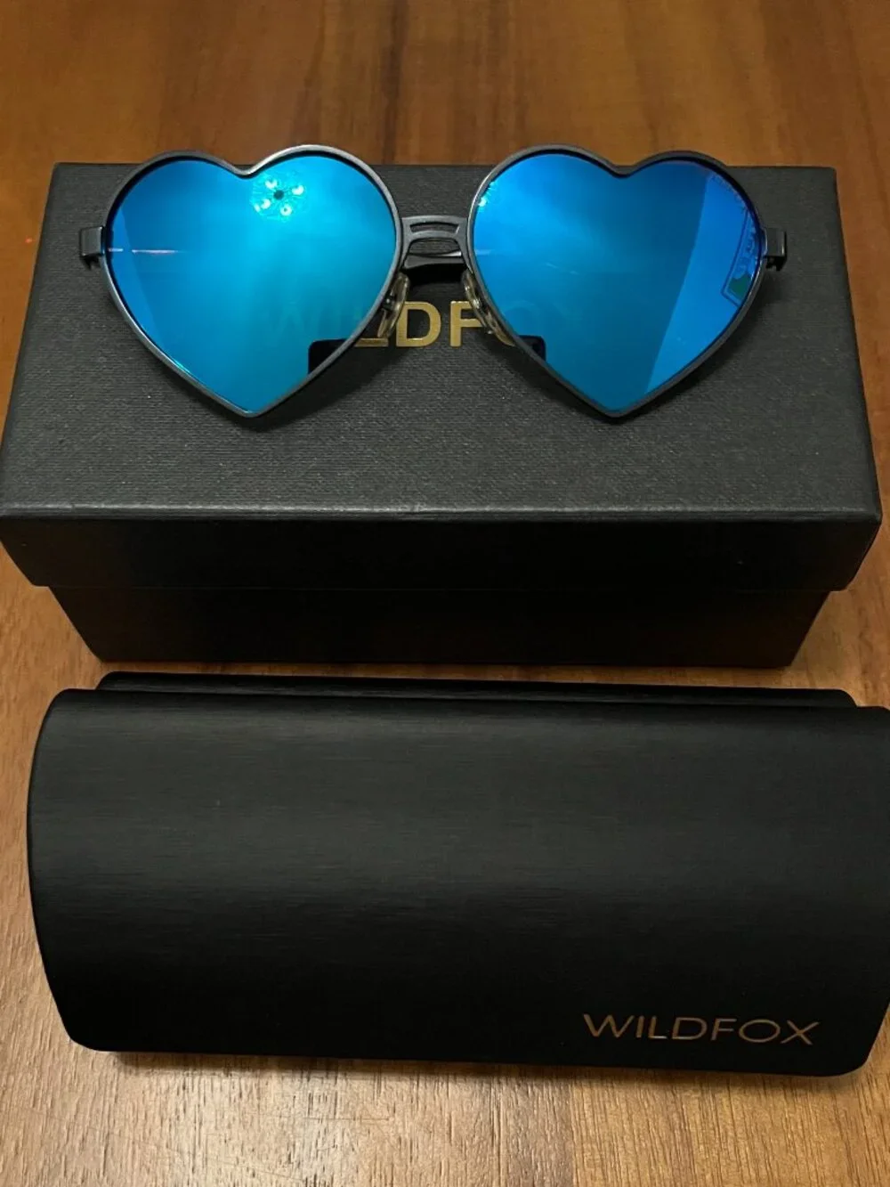 NEW Wildfox Lolita Heart Shaped Sunglasses Black Frames Blue Mirrored Lenses